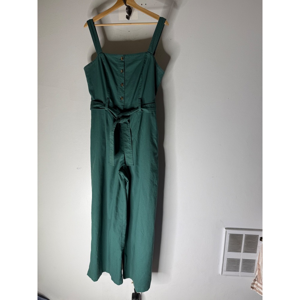 Baltic Born Green Linen Blend Button Front Tie Waist Wide Leg Jumpsuit XL
